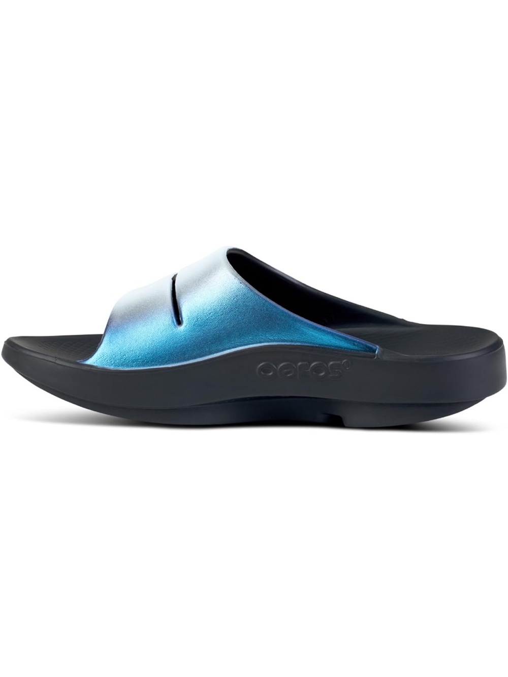 OOFOS Ooahh Metallic Blue Slide Sandal for Women size 9 almost new! - Picture 3 of 7